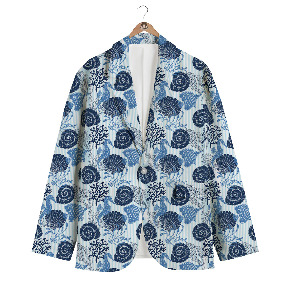 Ocean Pattern Print Men's Blazer-grizzshop
