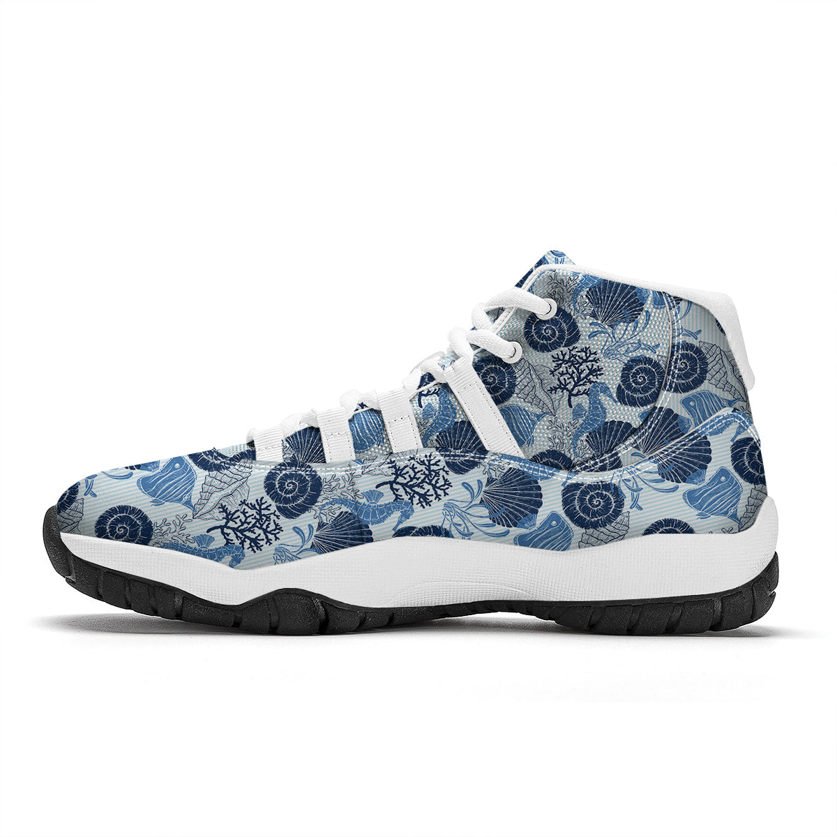 Ocean Pattern Print White Bball Shoes-grizzshop