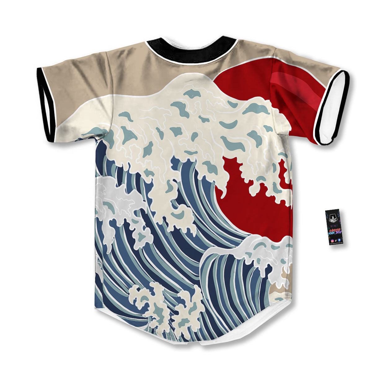 Ocean Wave Japanese Print Baseball Jersey-grizzshop