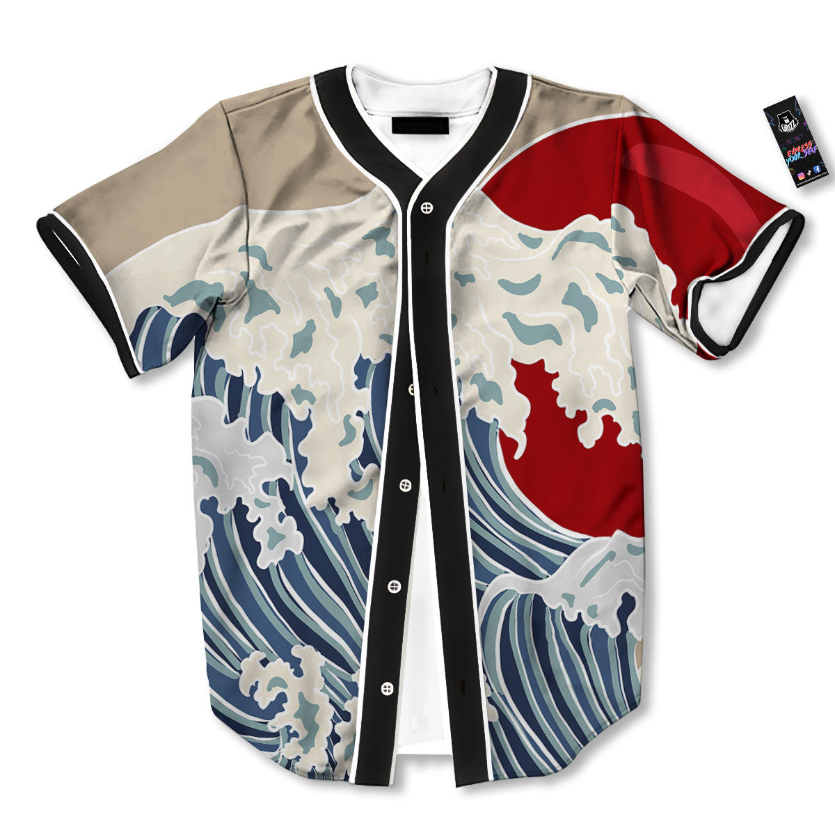 Ocean Wave Japanese Print Baseball Jersey-grizzshop