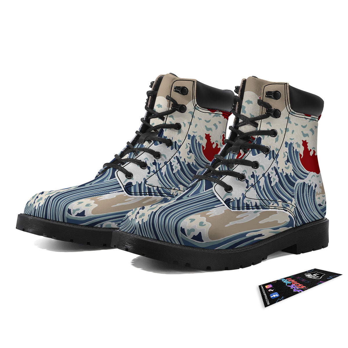 Ocean Wave Japanese Print Boots-grizzshop