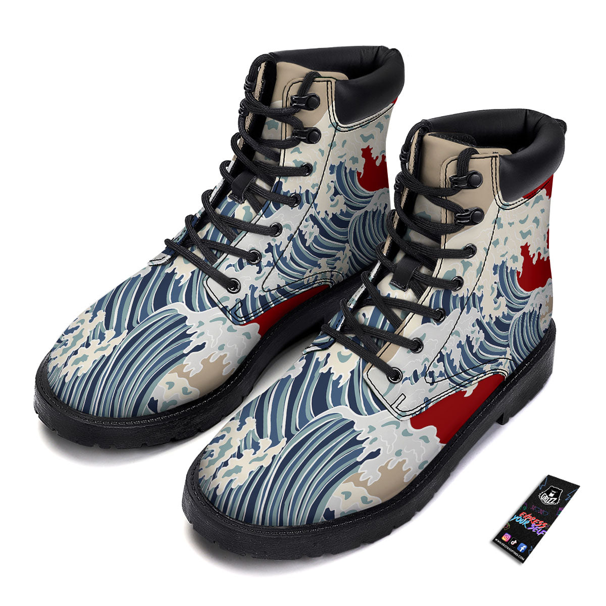 Ocean Wave Japanese Print Boots-grizzshop