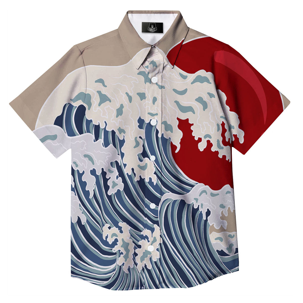 Ocean Wave Japanese Print Button Up Shirt-grizzshop