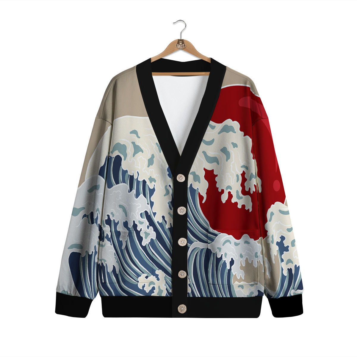 Ocean Wave Japanese Print Cardigan-grizzshop