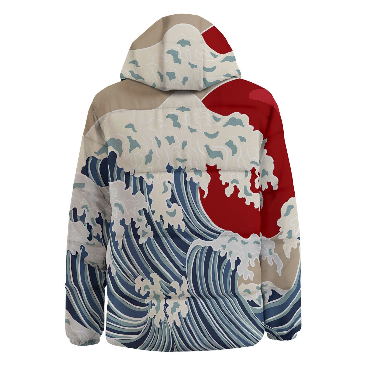 Ocean Wave Japanese Print Down Jacket-grizzshop