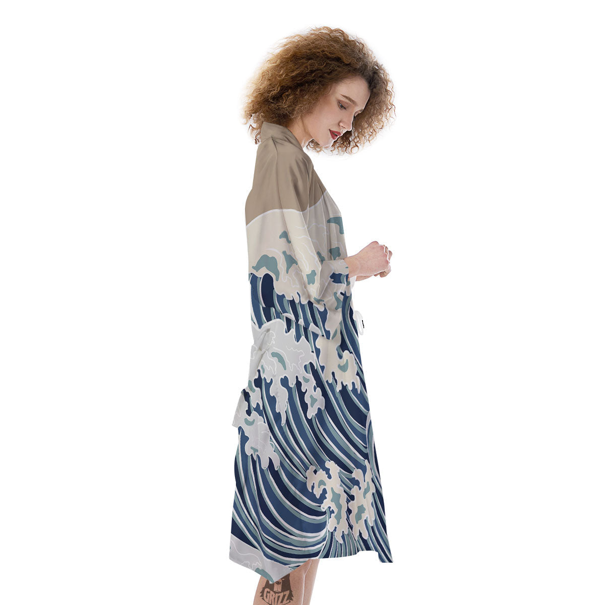 Ocean Wave Japanese Print Kimono-grizzshop