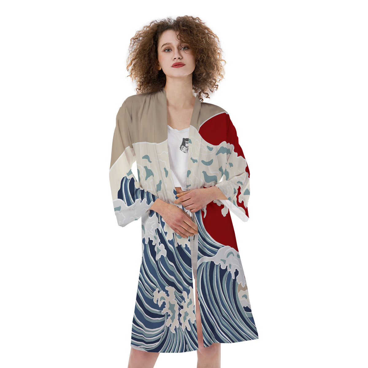 Ocean Wave Japanese Print Kimono-grizzshop