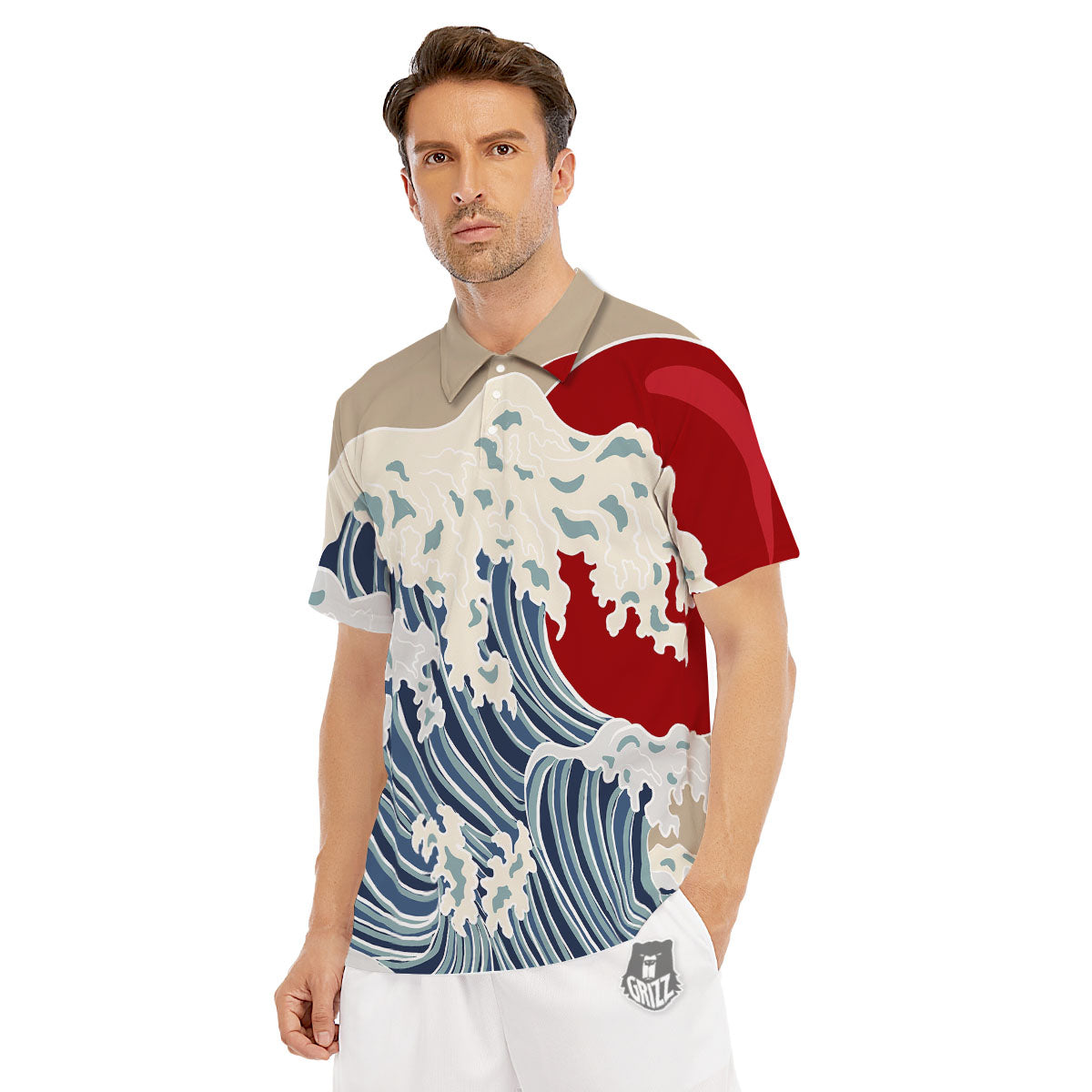 Ocean Wave Japanese Print Men's Golf Shirts-grizzshop