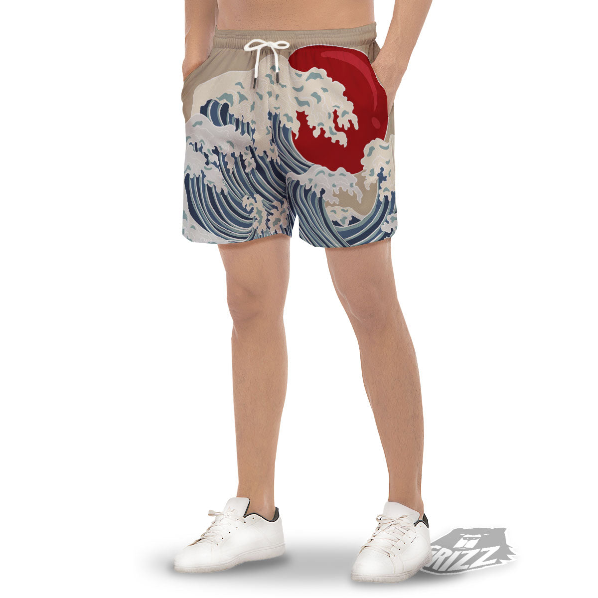 Ocean Wave Japanese Print Men's Gym Shorts-grizzshop