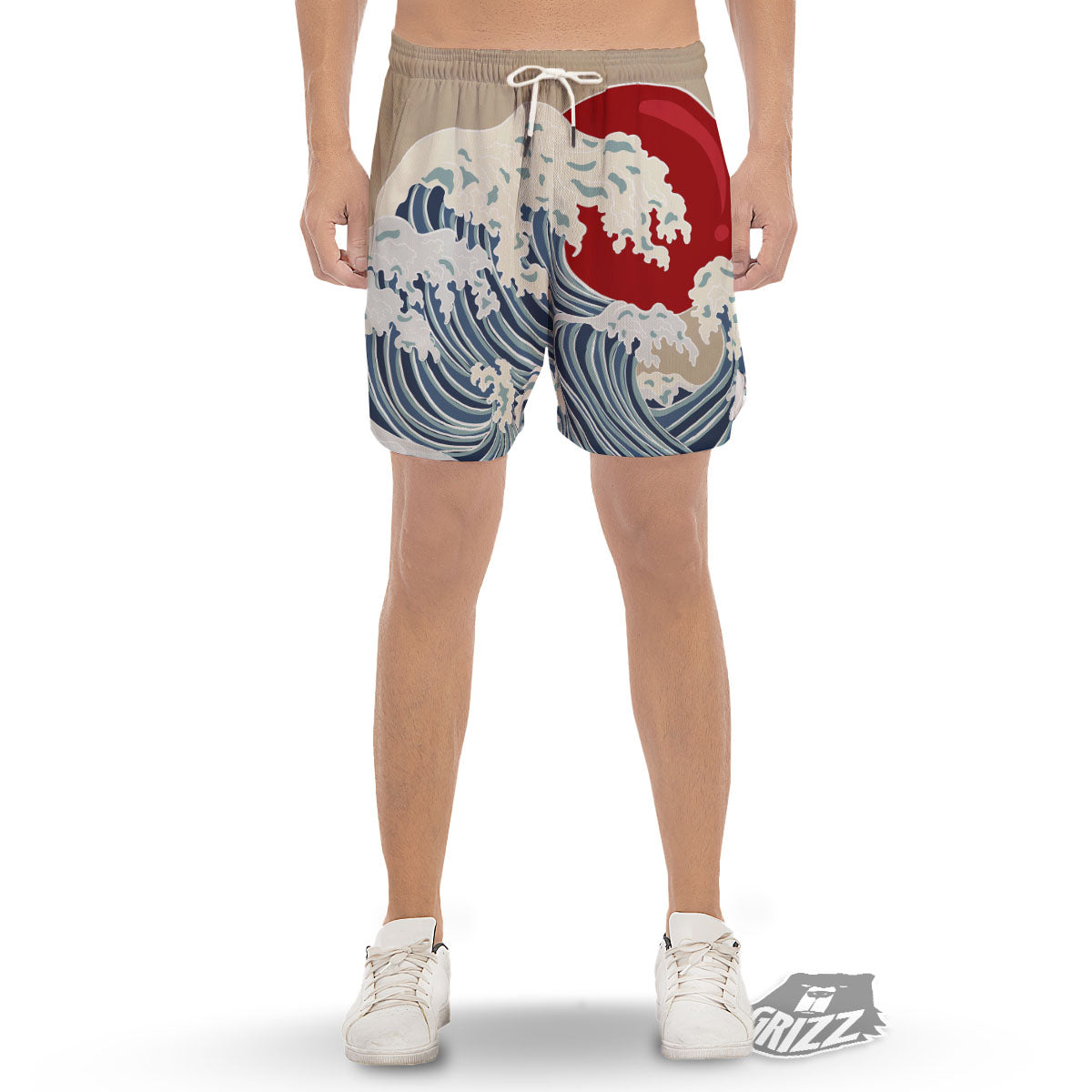 Ocean Wave Japanese Print Men's Gym Shorts-grizzshop