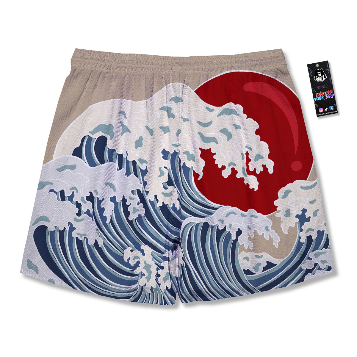 Ocean Wave Japanese Print Men's Running Shorts-grizzshop