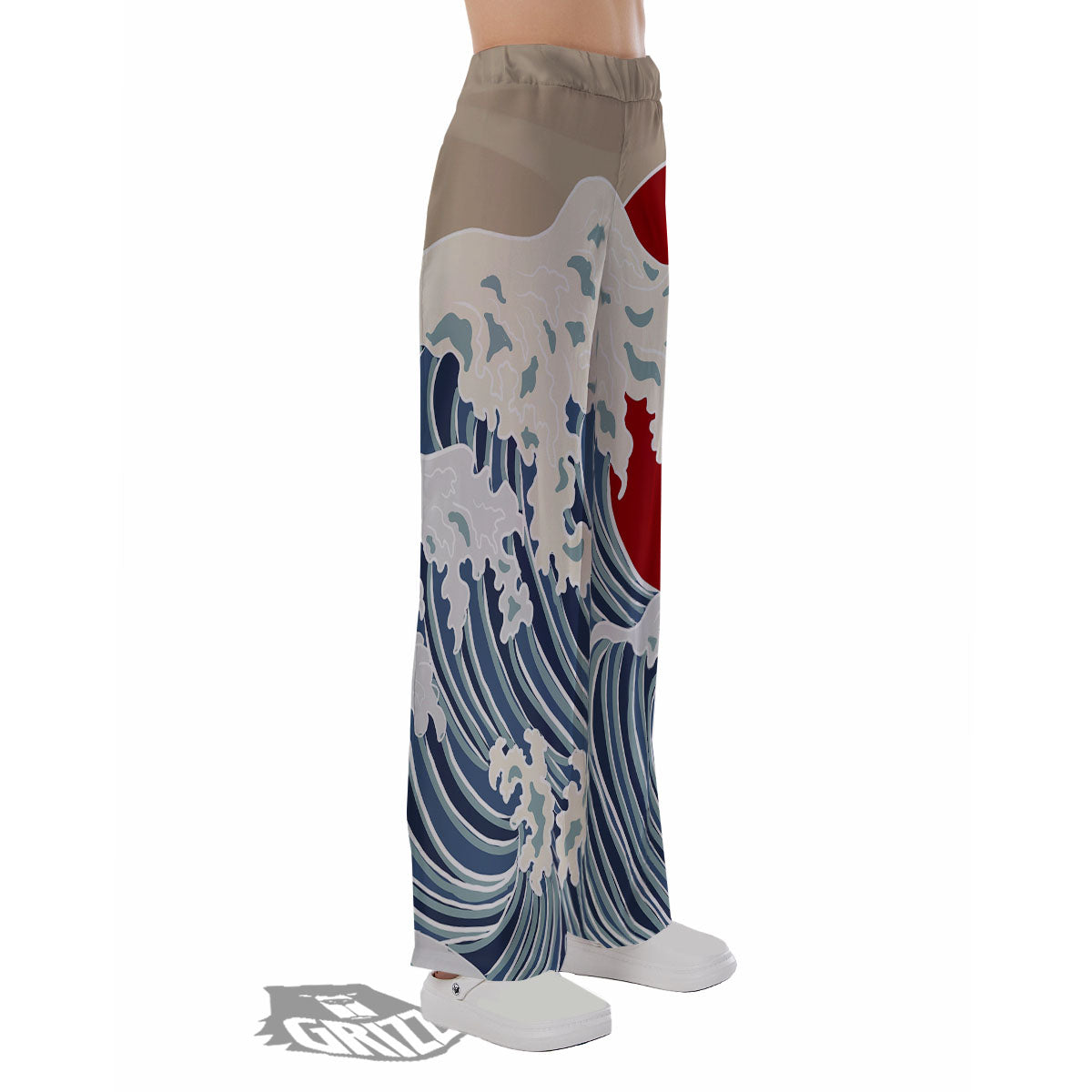 Ocean Wave Japanese Print Pajama Pants-grizzshop
