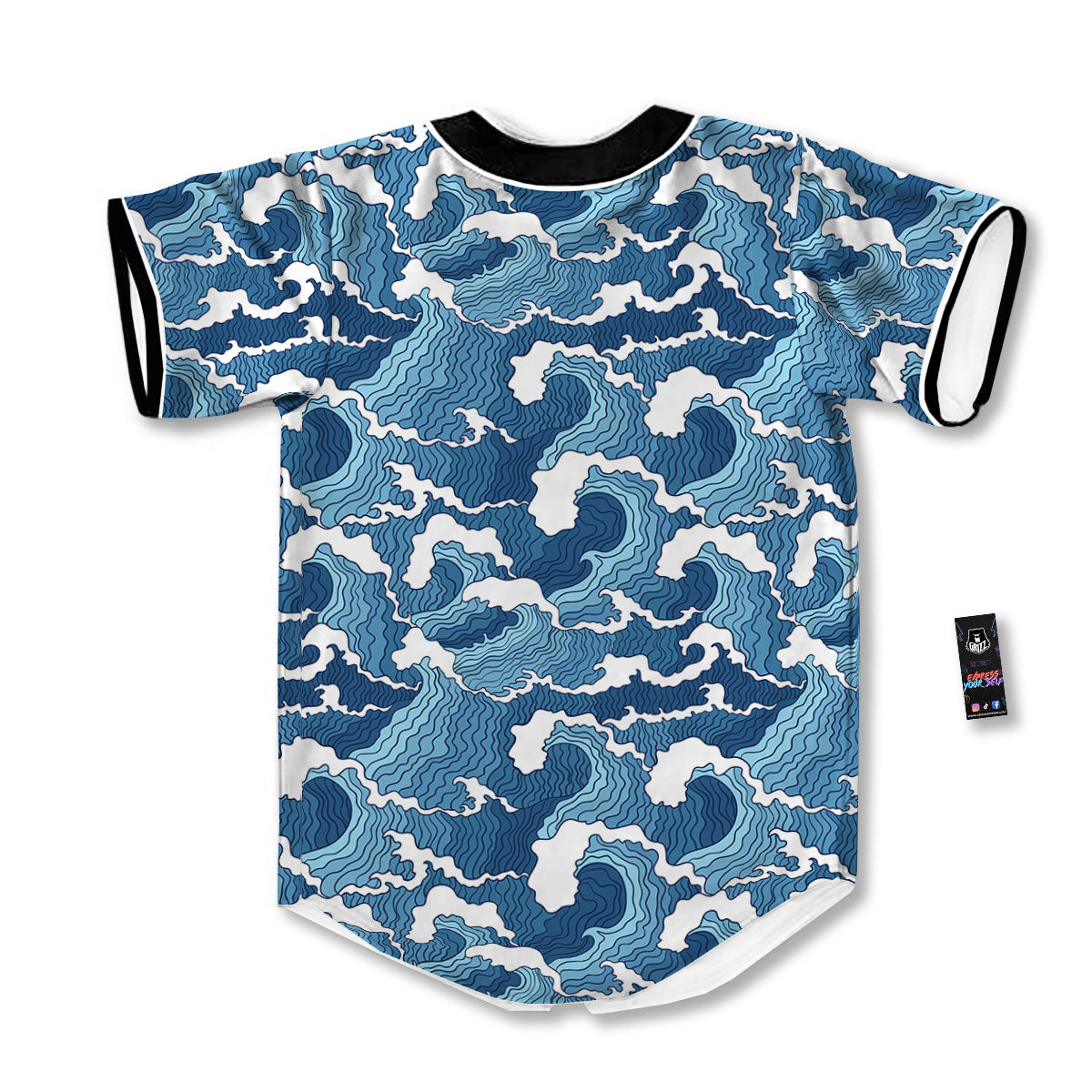 Ocean Wave Japanese Print Pattern Baseball Jersey-grizzshop
