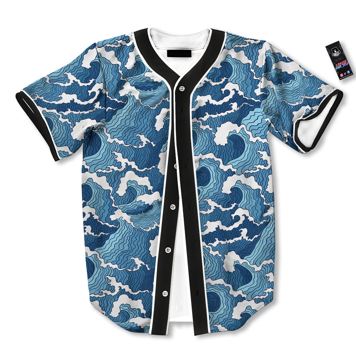 Ocean Wave Japanese Print Pattern Baseball Jersey-grizzshop