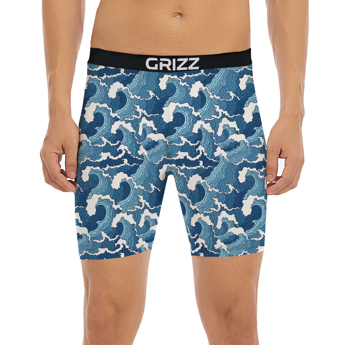 Ocean Wave Japanese Print Pattern Boxer Briefs-grizzshop