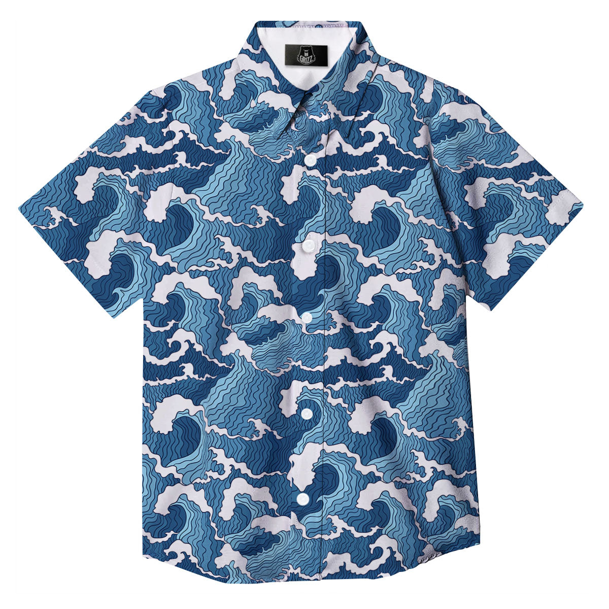 Ocean Wave Japanese Print Pattern Button Up Shirt-grizzshop