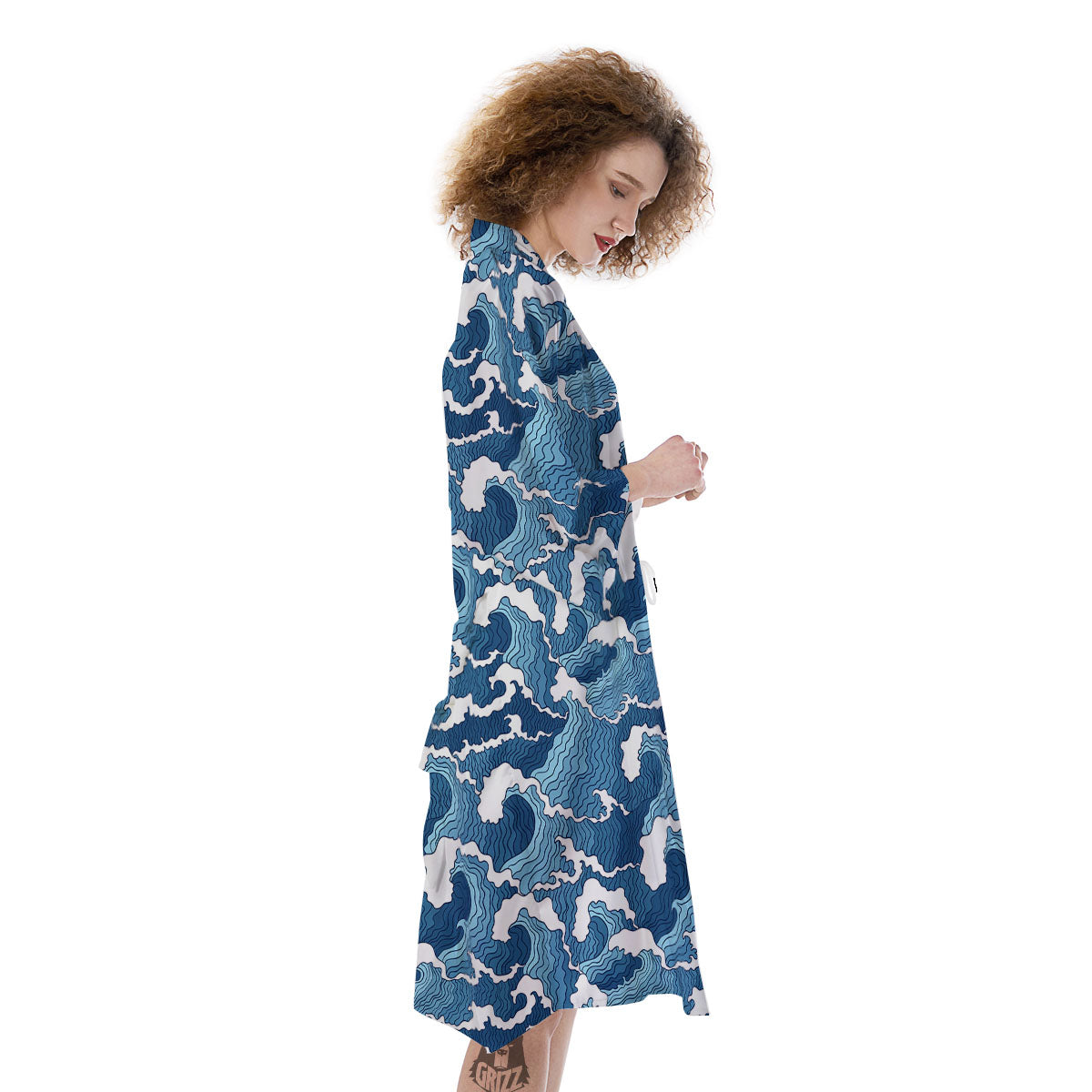 Ocean Wave Japanese Print Pattern Kimono-grizzshop