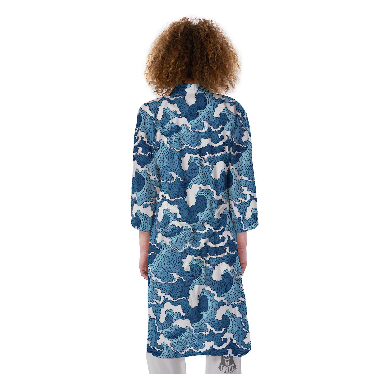 Ocean Wave Japanese Print Pattern Kimono-grizzshop