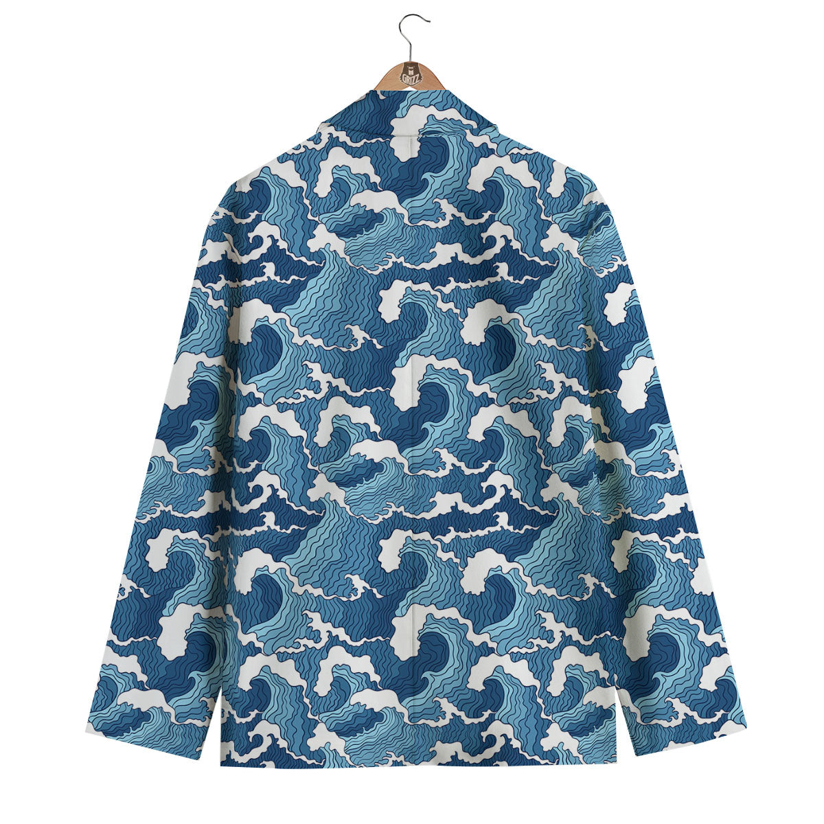Ocean Wave Japanese Print Pattern Men's Blazer-grizzshop