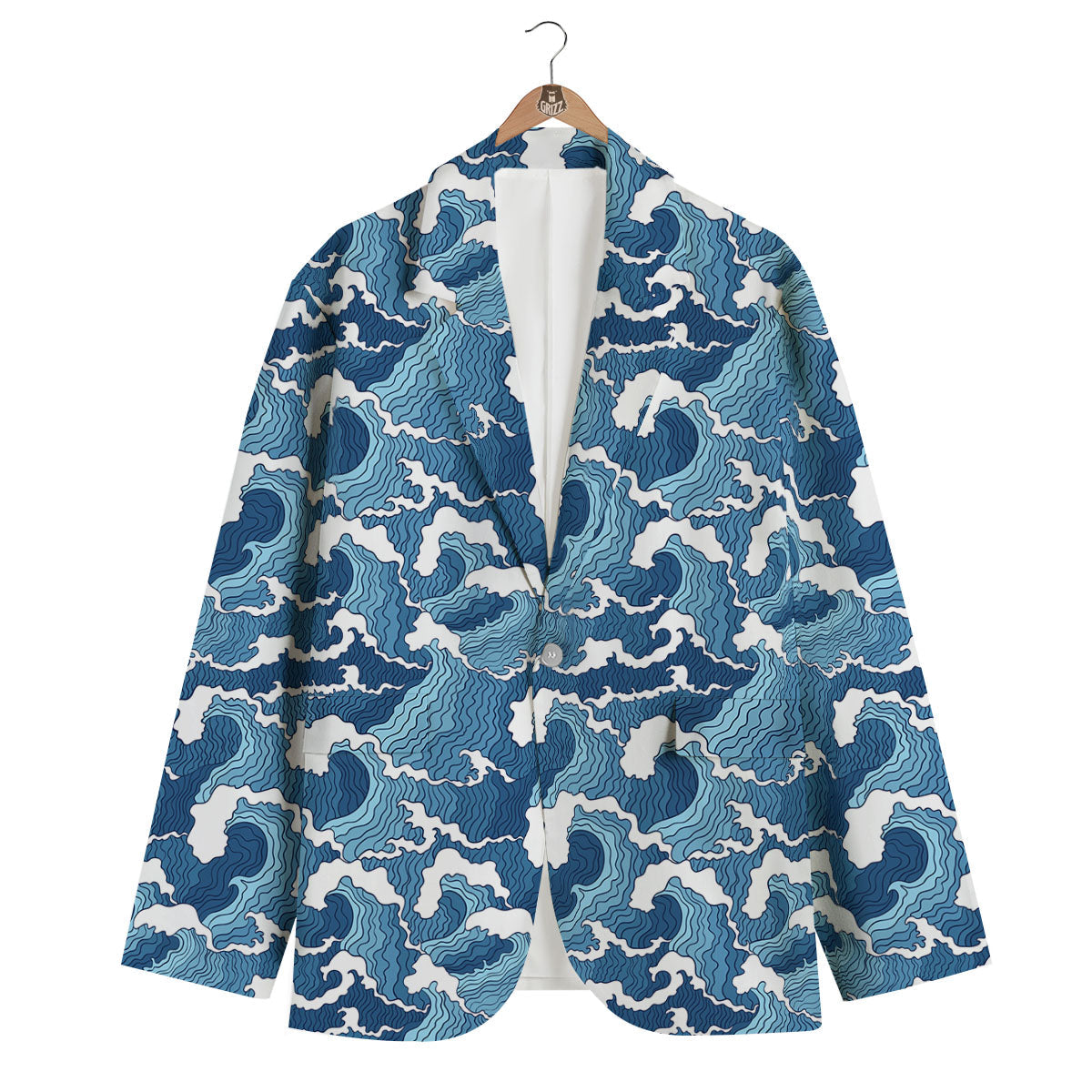 Ocean Wave Japanese Print Pattern Men's Blazer-grizzshop