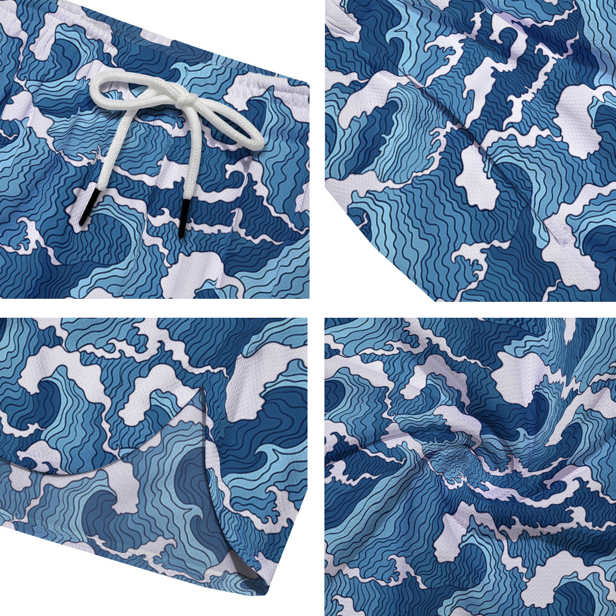 Ocean Wave Japanese Print Pattern Men's Running Shorts-grizzshop