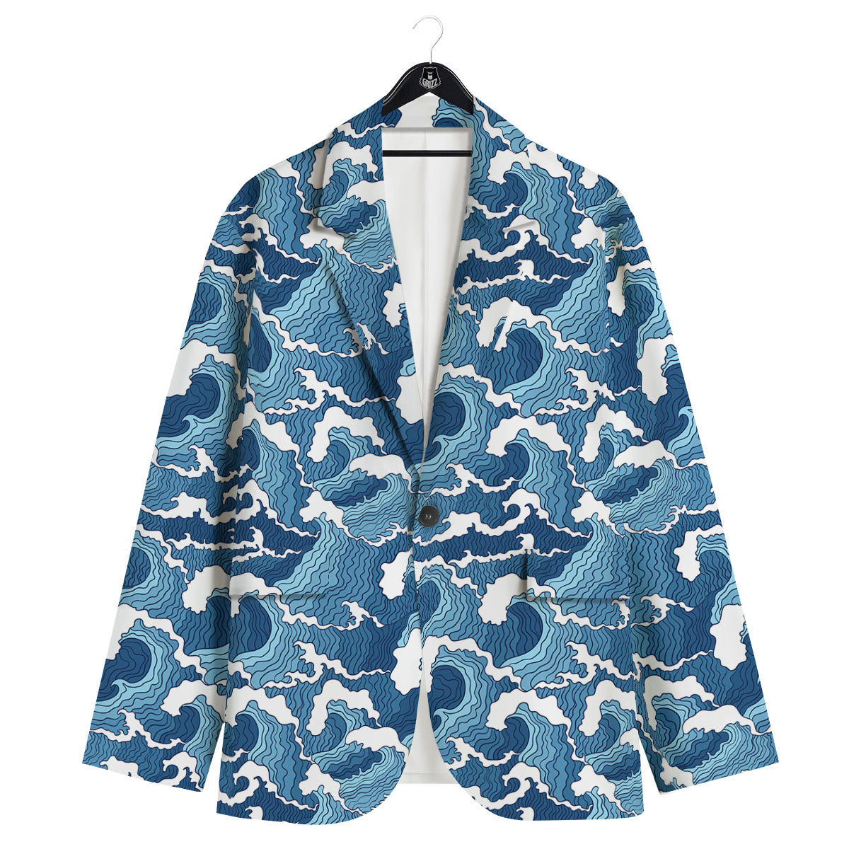 Ocean Wave Japanese Print Pattern Men's Sport Coat-grizzshop