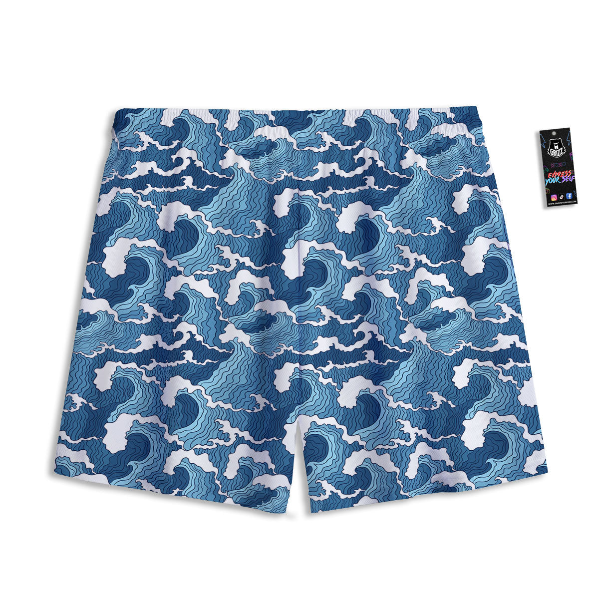 Ocean Wave Japanese Print Pattern Mesh Shorts