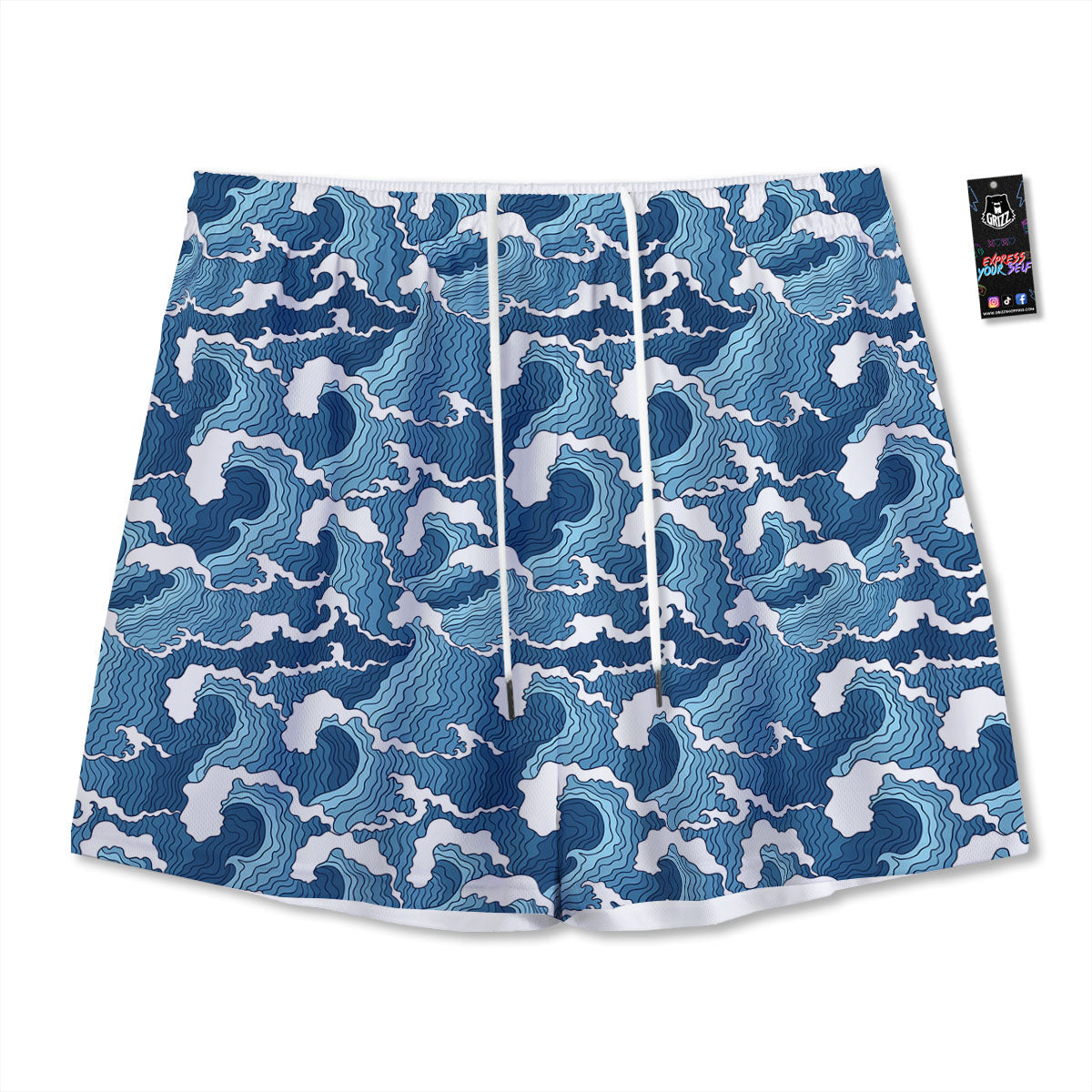 Ocean Wave Japanese Print Pattern Mesh Shorts