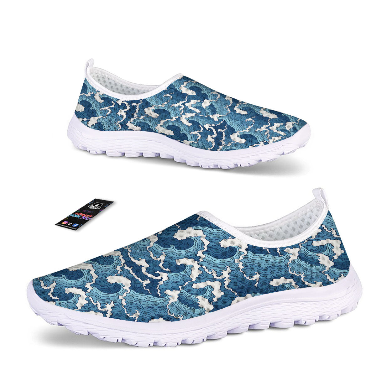Ocean Wave Japanese Print Pattern Nurse Shoes-grizzshop