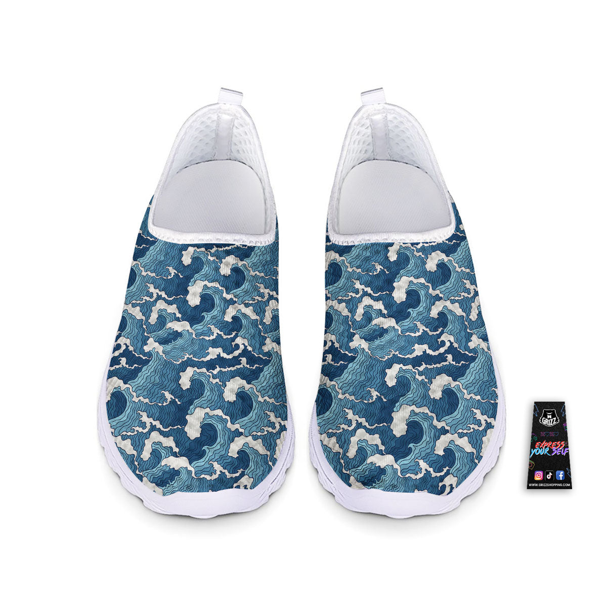 Ocean Wave Japanese Print Pattern Nurse Shoes-grizzshop