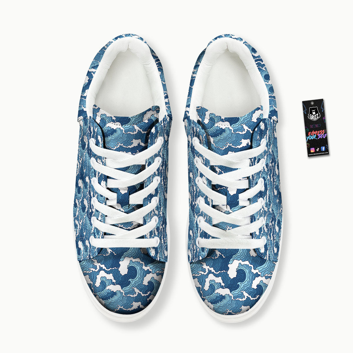 Ocean Wave Japanese Print Pattern Platform Shoes-grizzshop