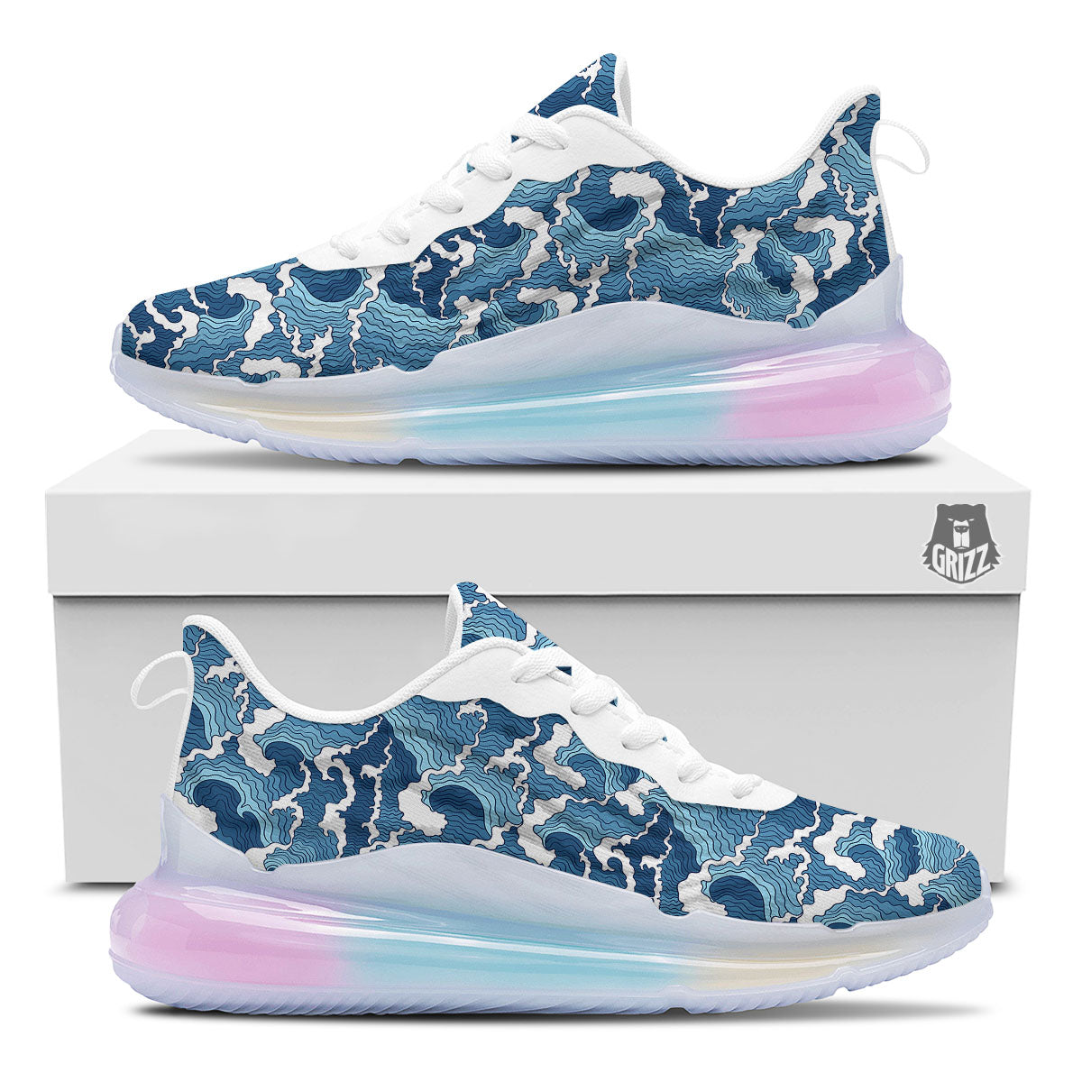 Ocean Wave Japanese Print Pattern Running Sneakers-grizzshop