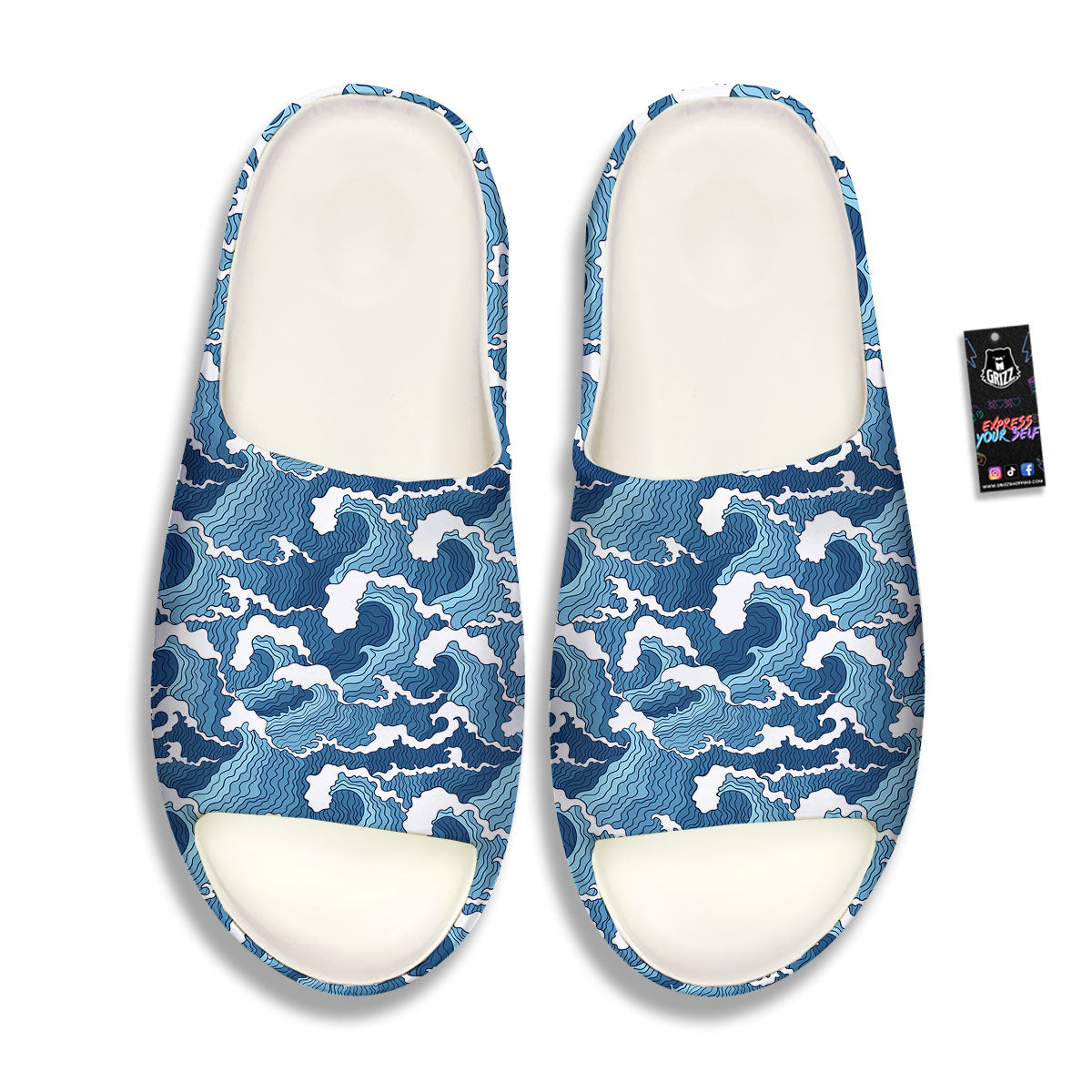 Ocean Wave Japanese Print Pattern Sandals-grizzshop
