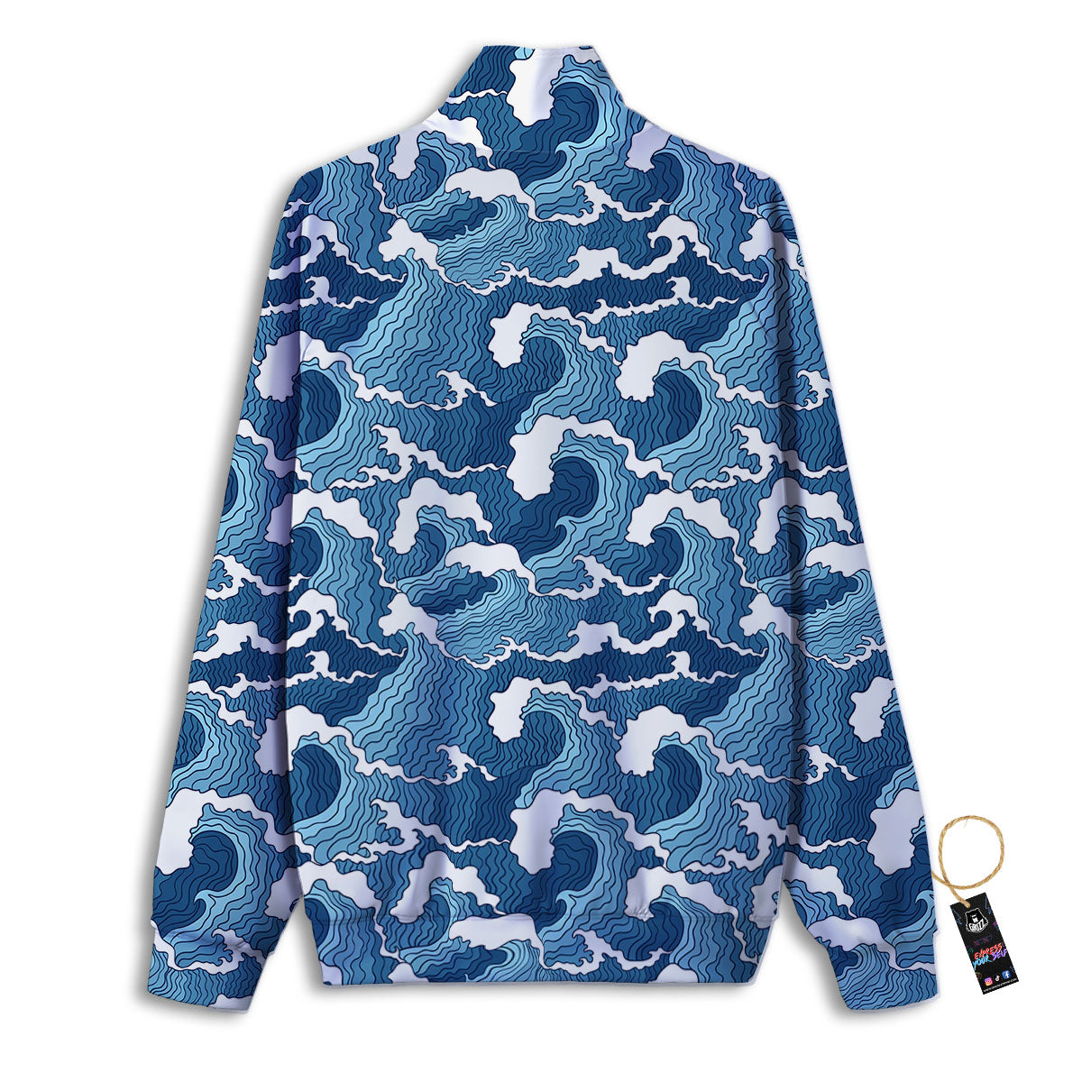 Ocean Wave Japanese Print Pattern Track Jacket-grizzshop