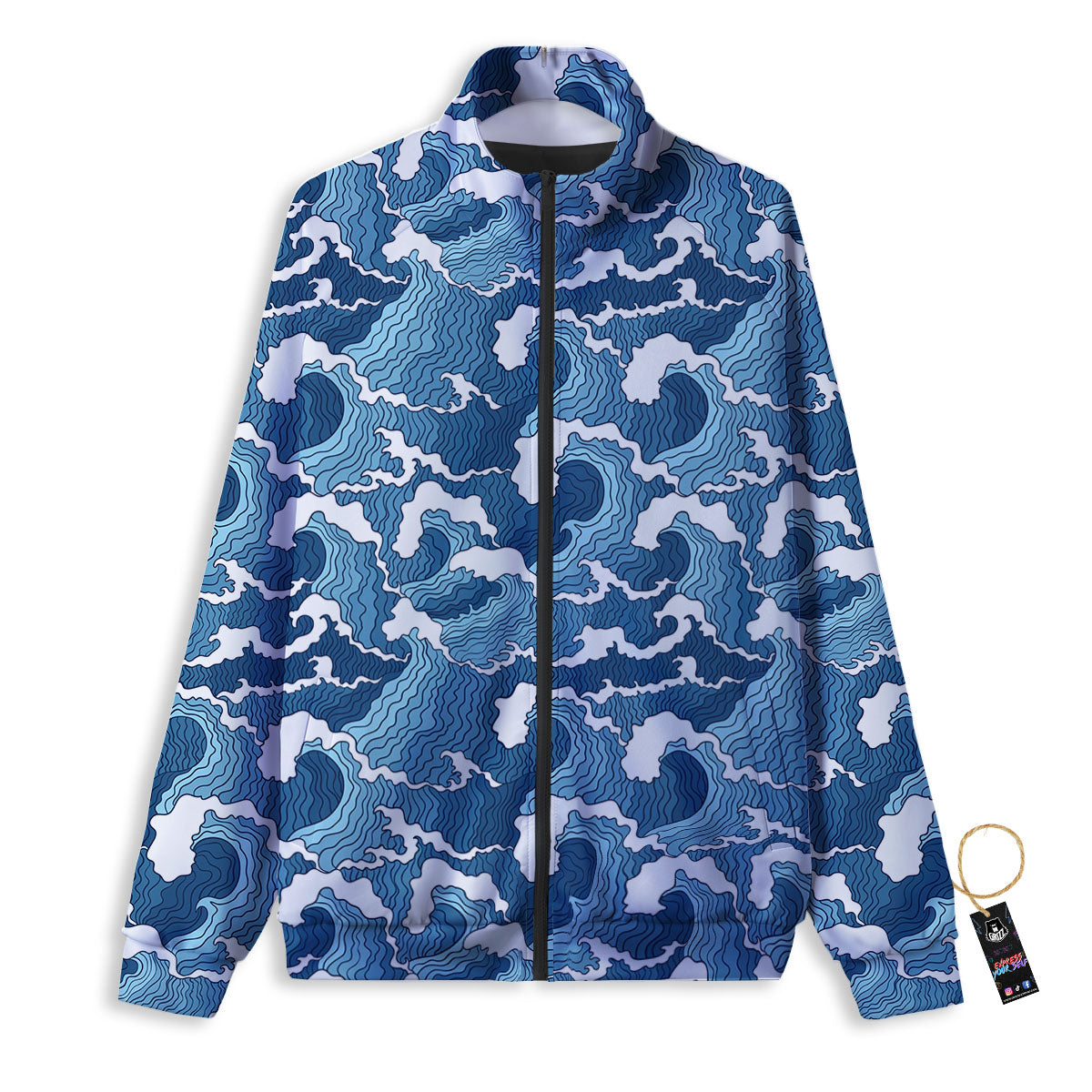 Ocean Wave Japanese Print Pattern Track Jacket-grizzshop