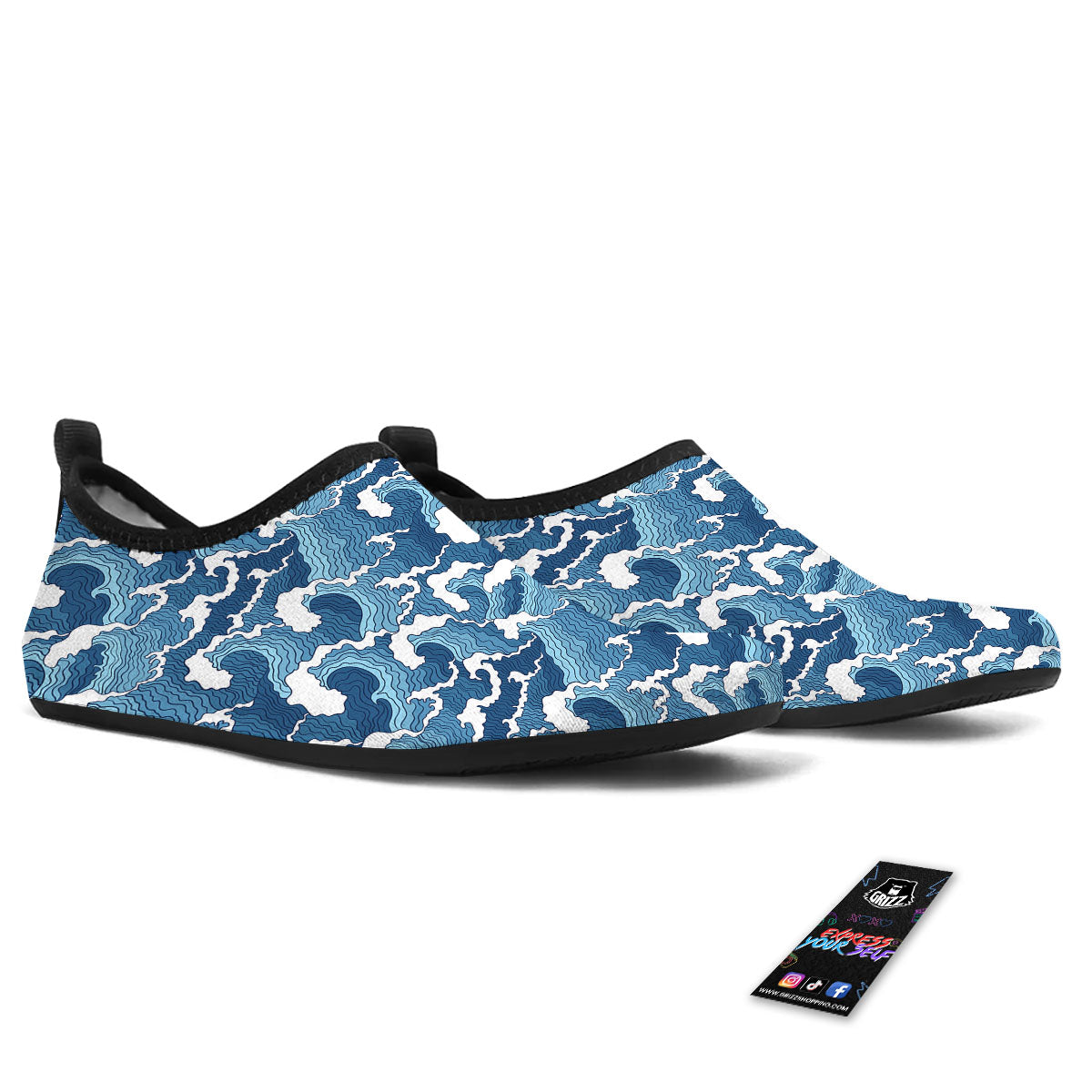 Ocean Wave Japanese Print Pattern Water Shoes-grizzshop