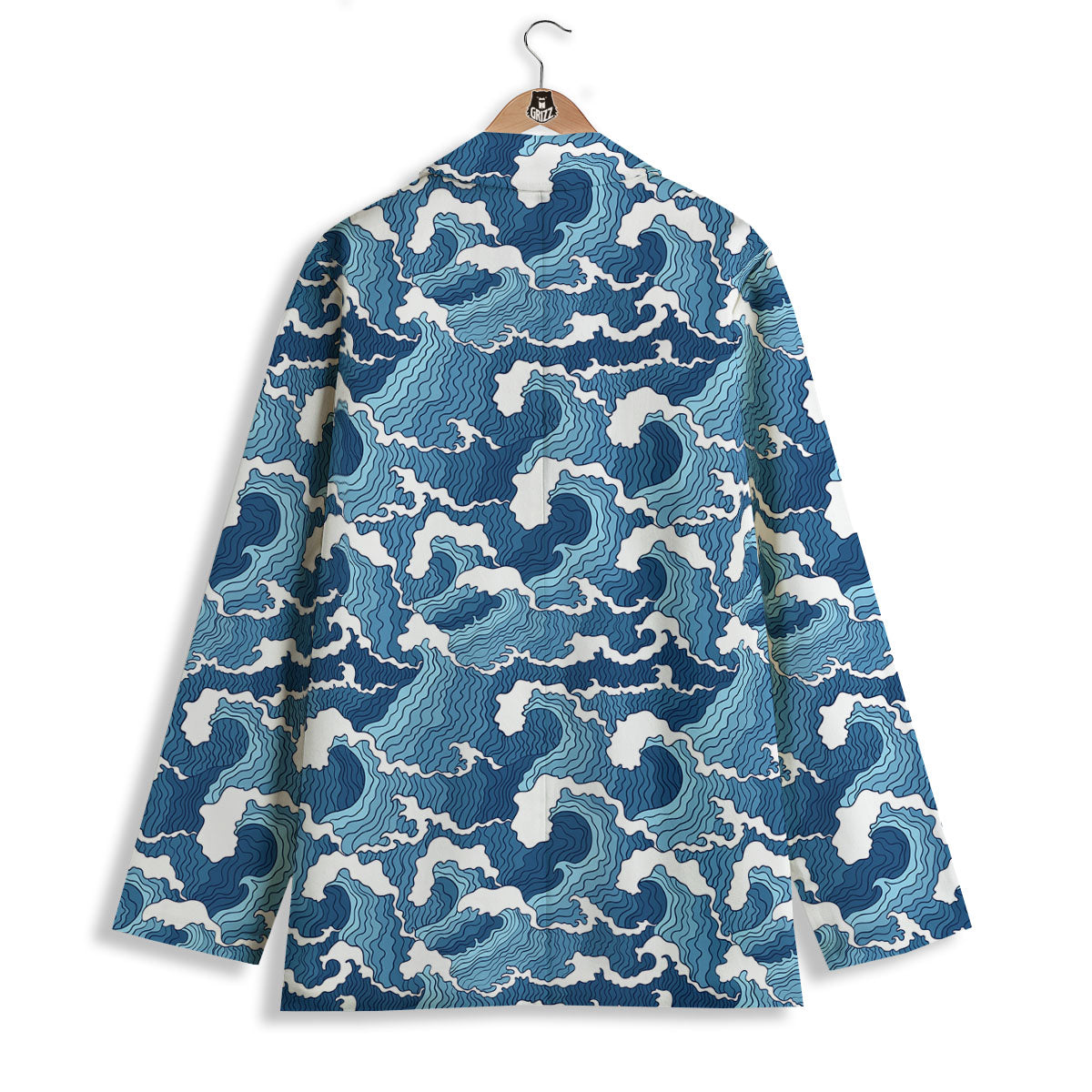 Ocean Wave Japanese Print Pattern Women's Blazer-grizzshop