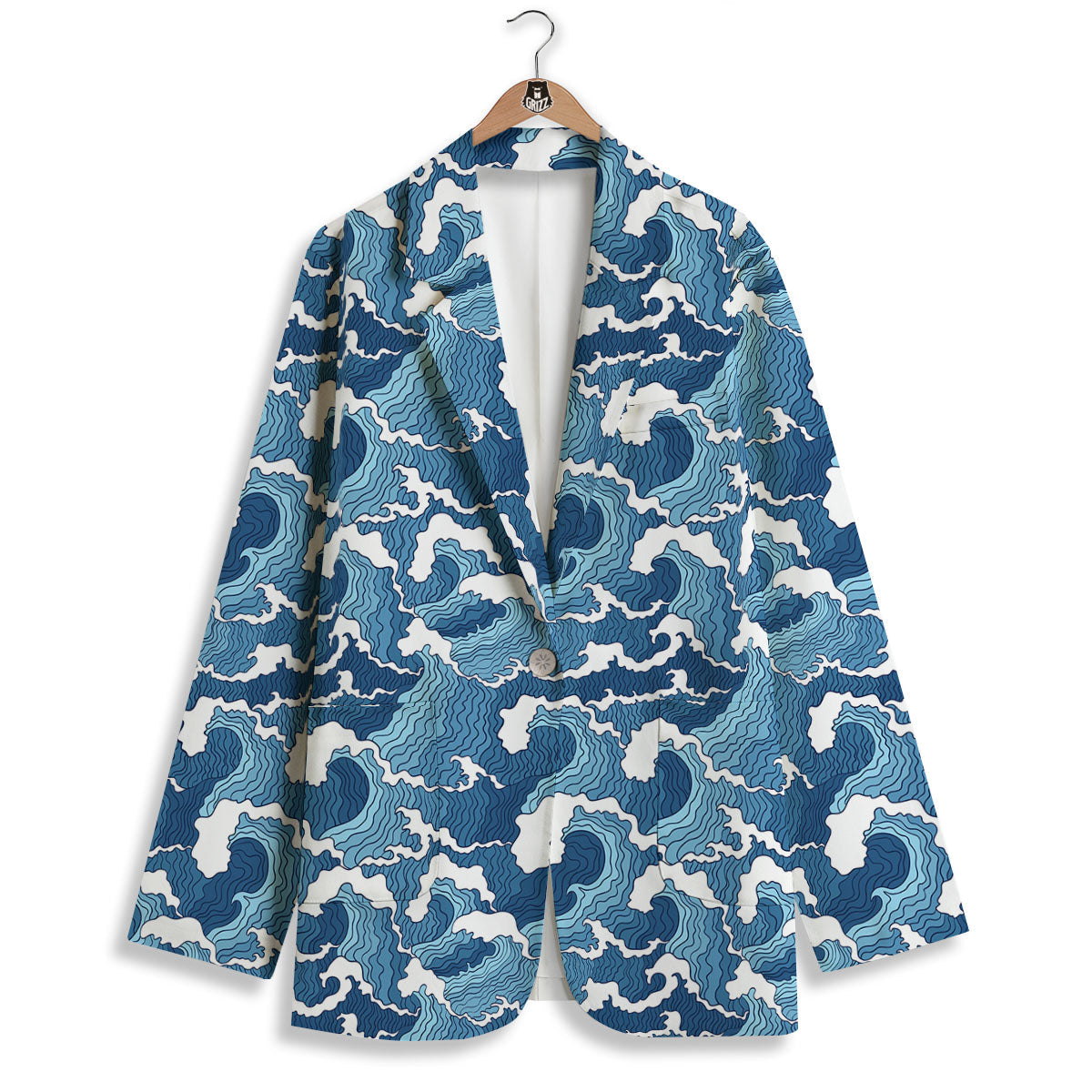 Ocean Wave Japanese Print Pattern Women's Blazer-grizzshop