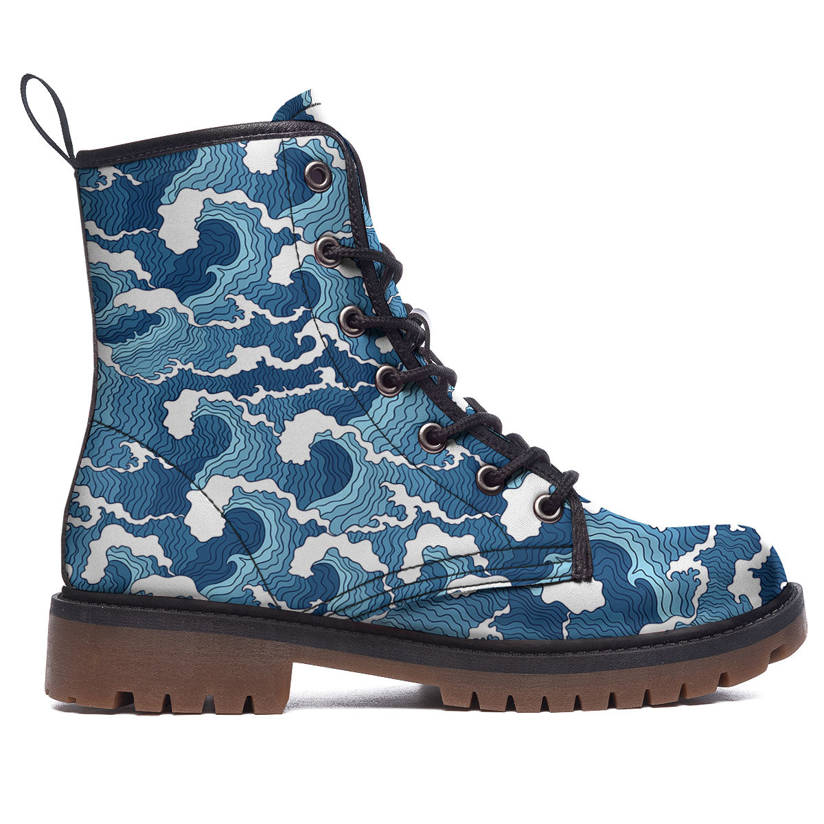 Ocean Wave Japanese Print Pattern Work Boots-grizzshop