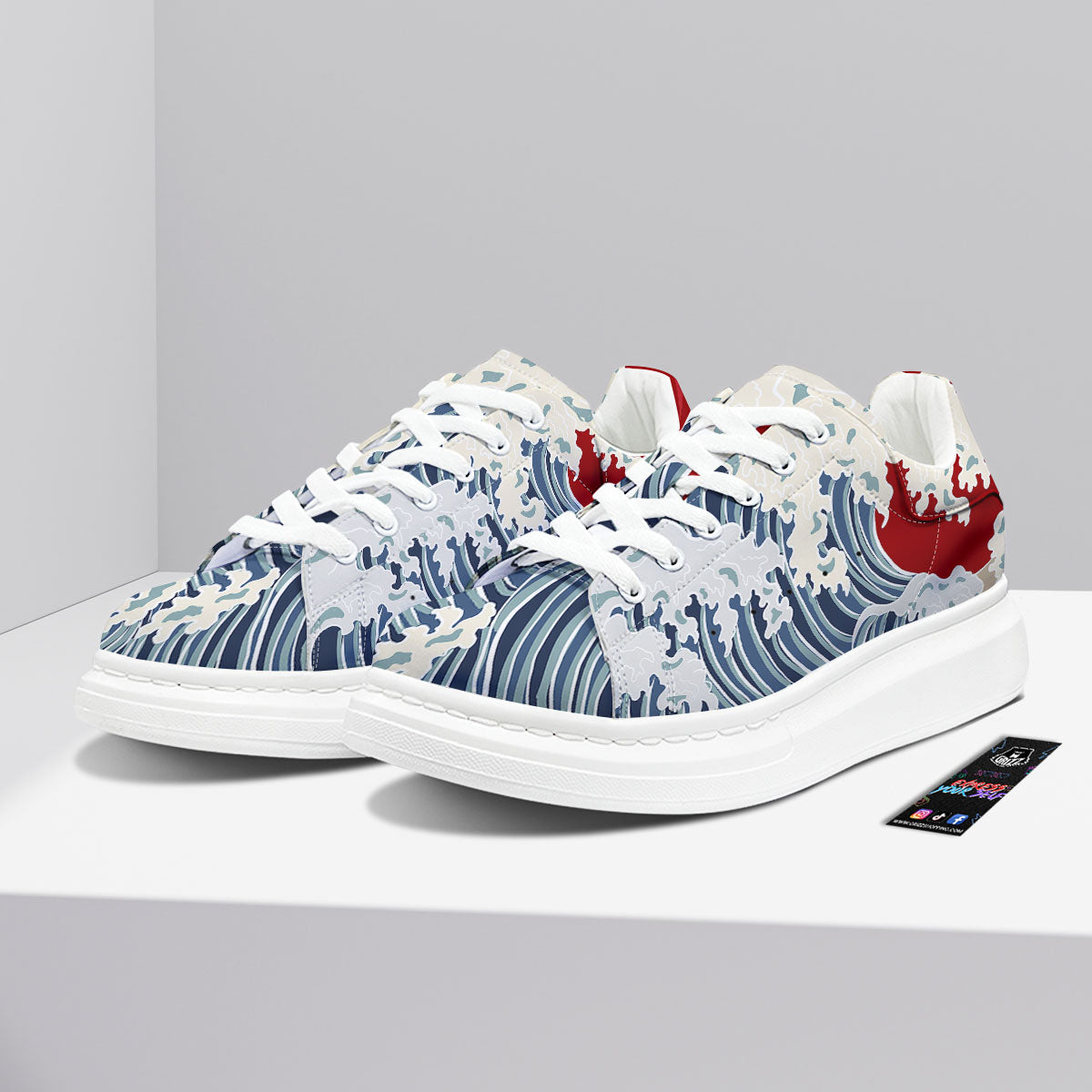 Ocean Wave Japanese Print Platform Shoes-grizzshop