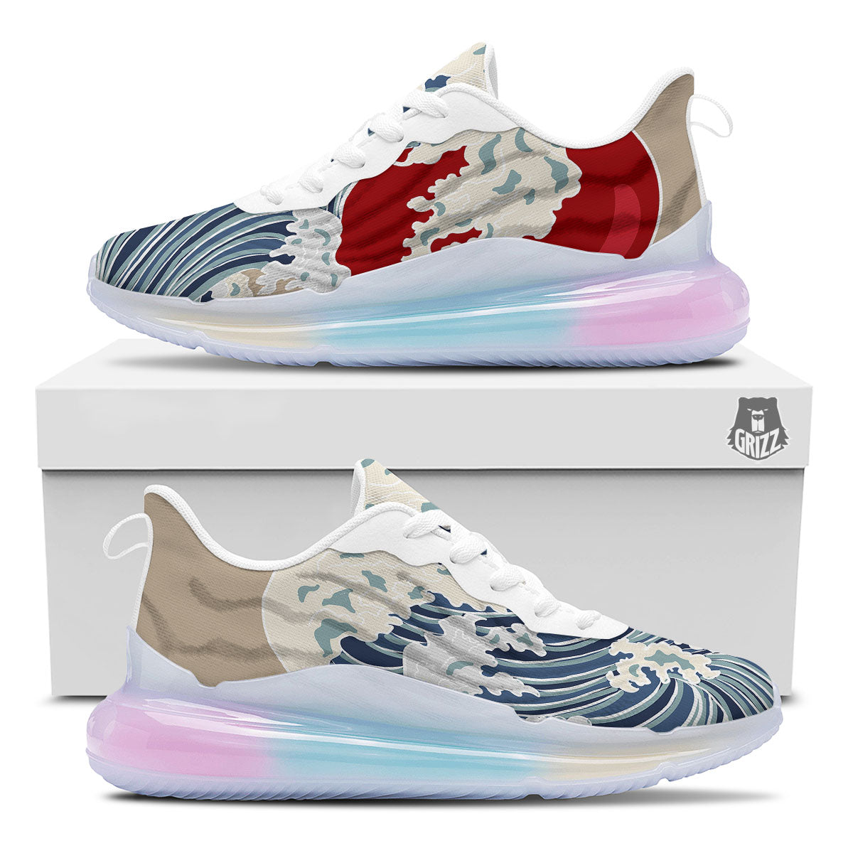 Ocean Wave Japanese Print Running Sneakers-grizzshop
