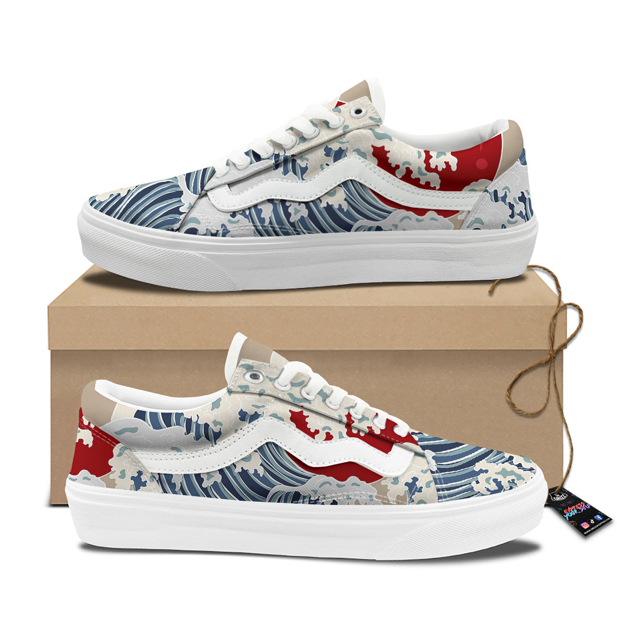 Ocean Wave Japanese Print Skate Shoes-grizzshop