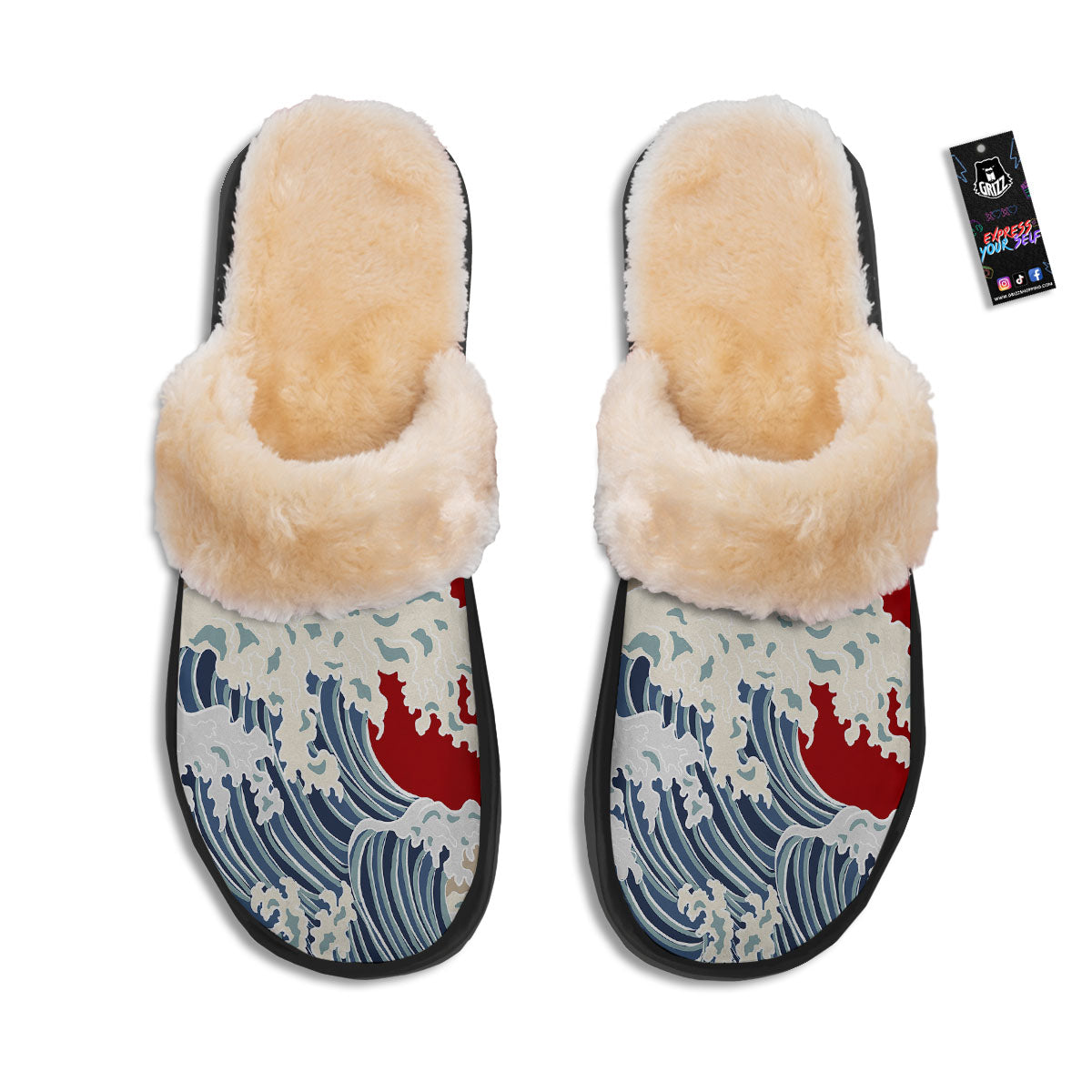Ocean Wave Japanese Print Slippers-grizzshop