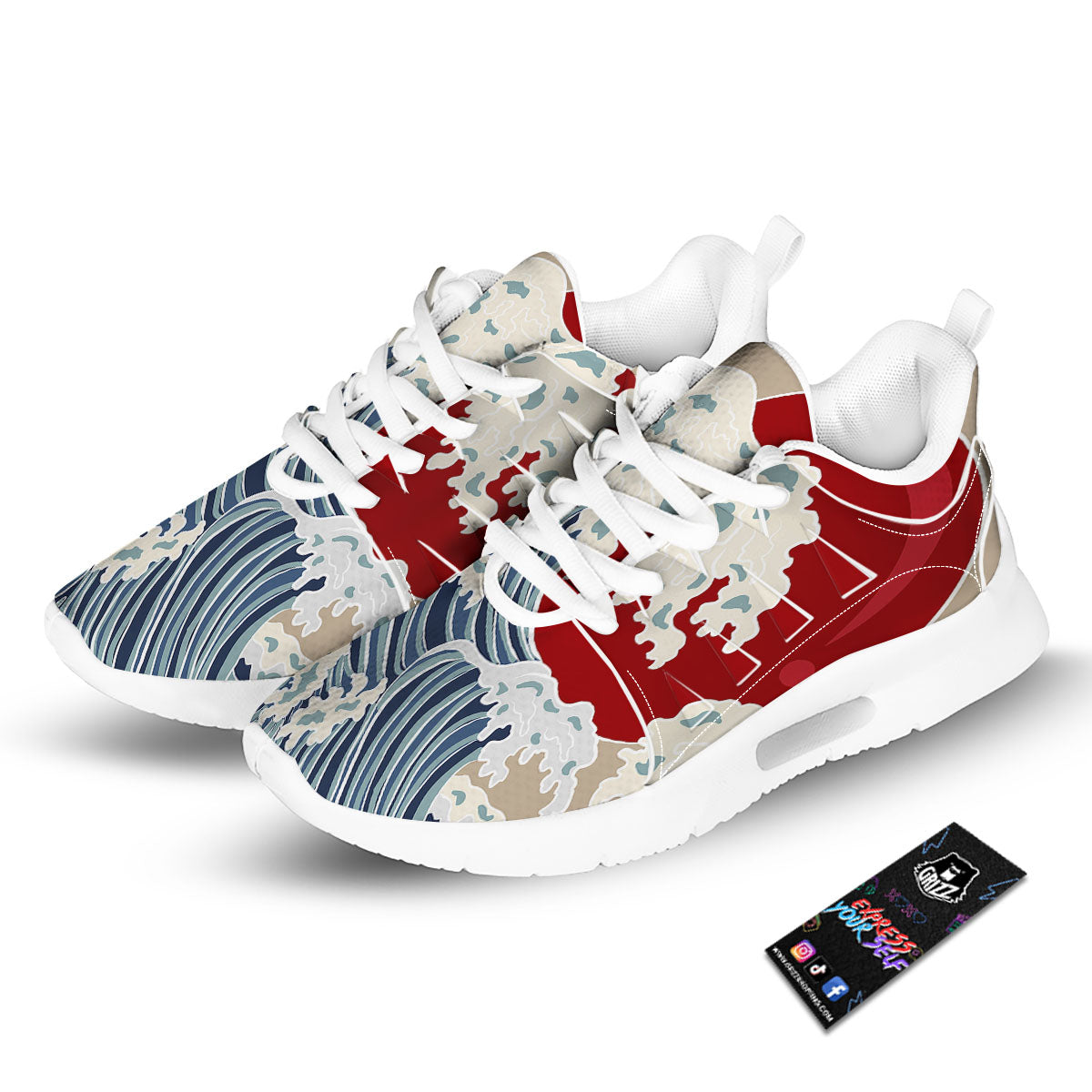 Ocean Wave Japanese Print Tennis Shoes-grizzshop