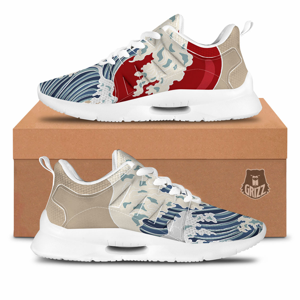 Ocean Wave Japanese Print Tennis Shoes-grizzshop
