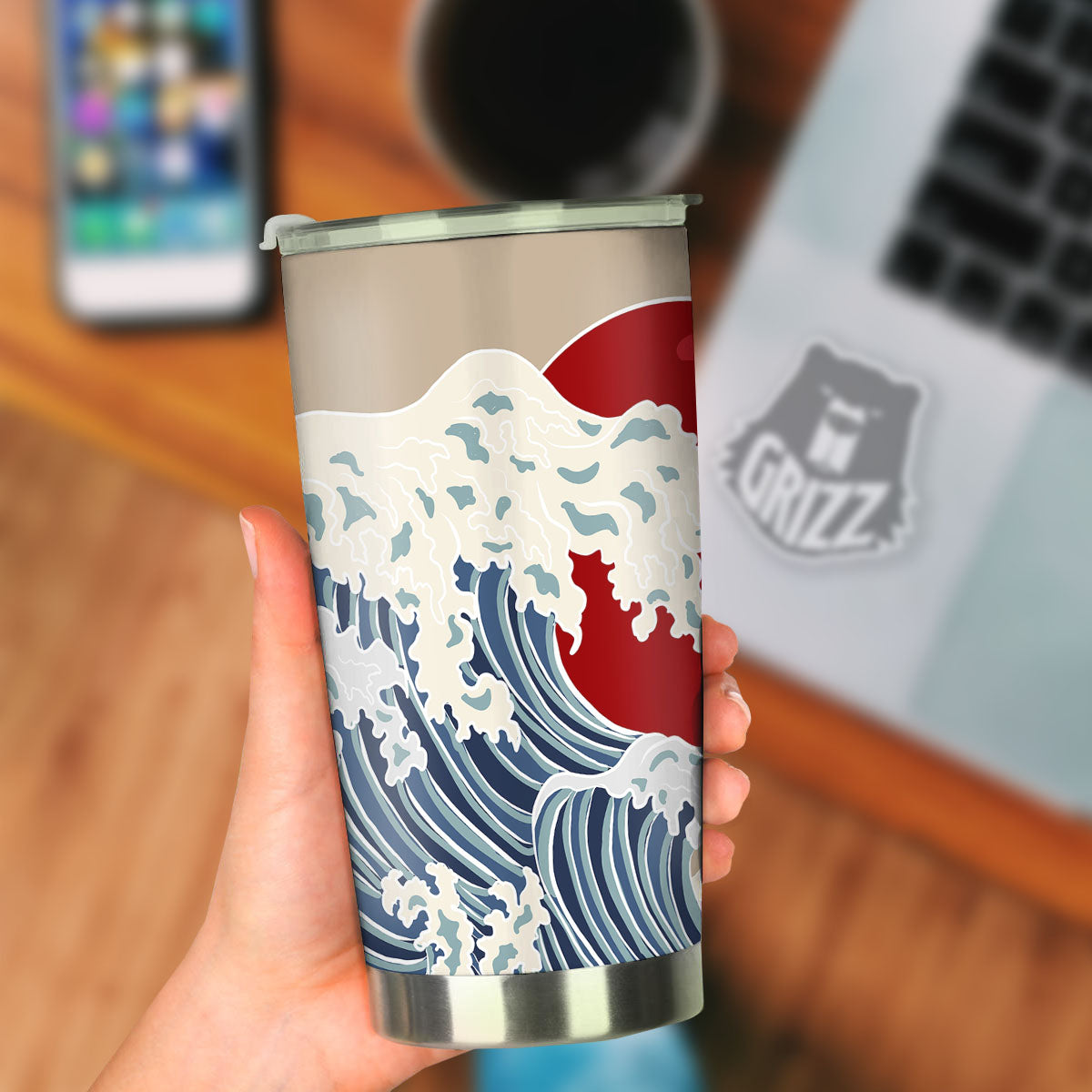 Ocean Wave Japanese Print Tumbler-grizzshop