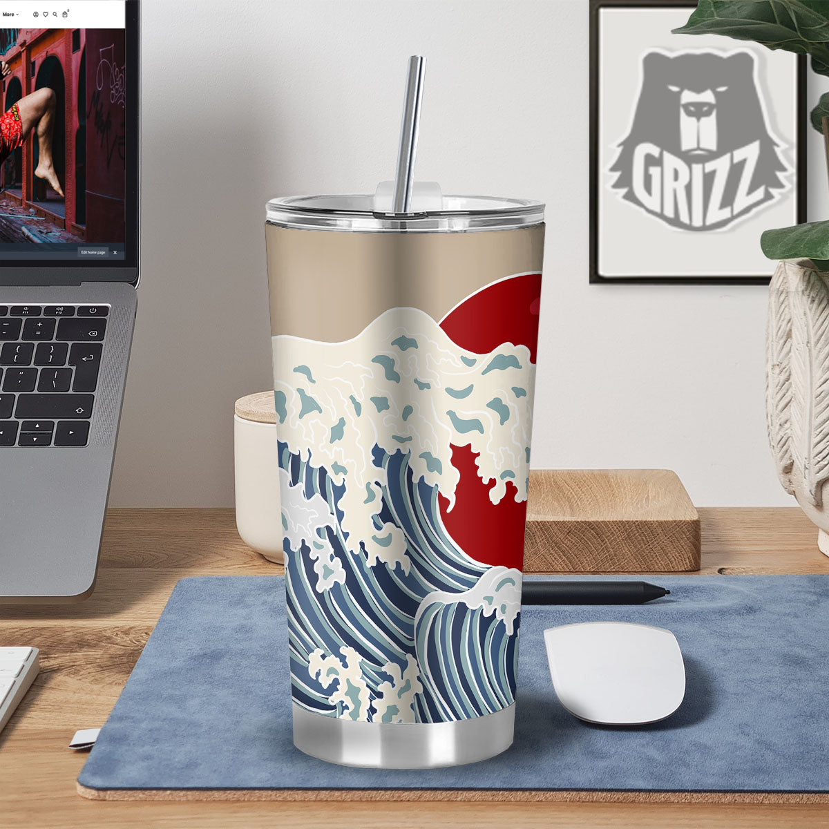 Ocean Wave Japanese Print Tumbler-grizzshop
