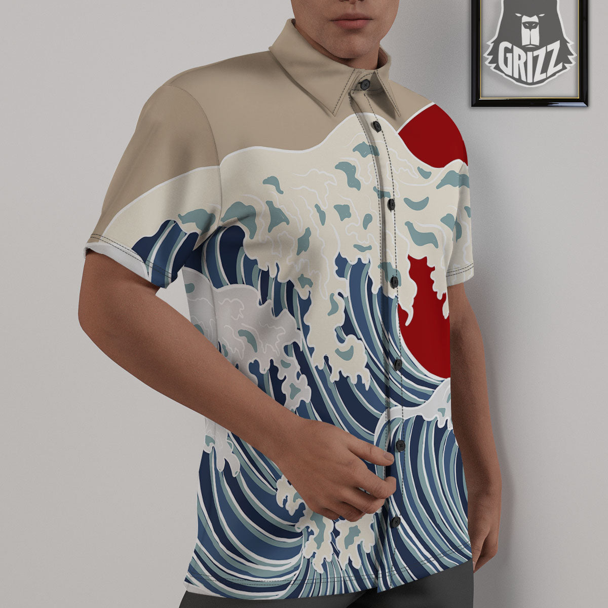 Ocean Wave Japanese Print Untucked Shirts-grizzshop