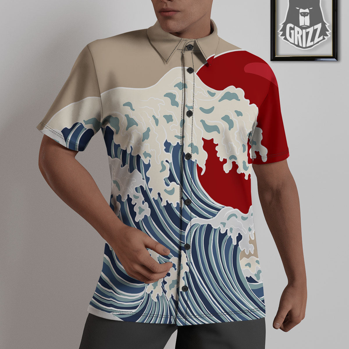 Ocean Wave Japanese Print Untucked Shirts-grizzshop