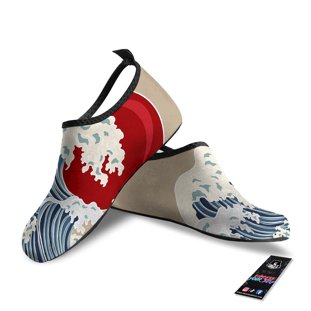 Ocean Wave Japanese Print Water Shoes-grizzshop